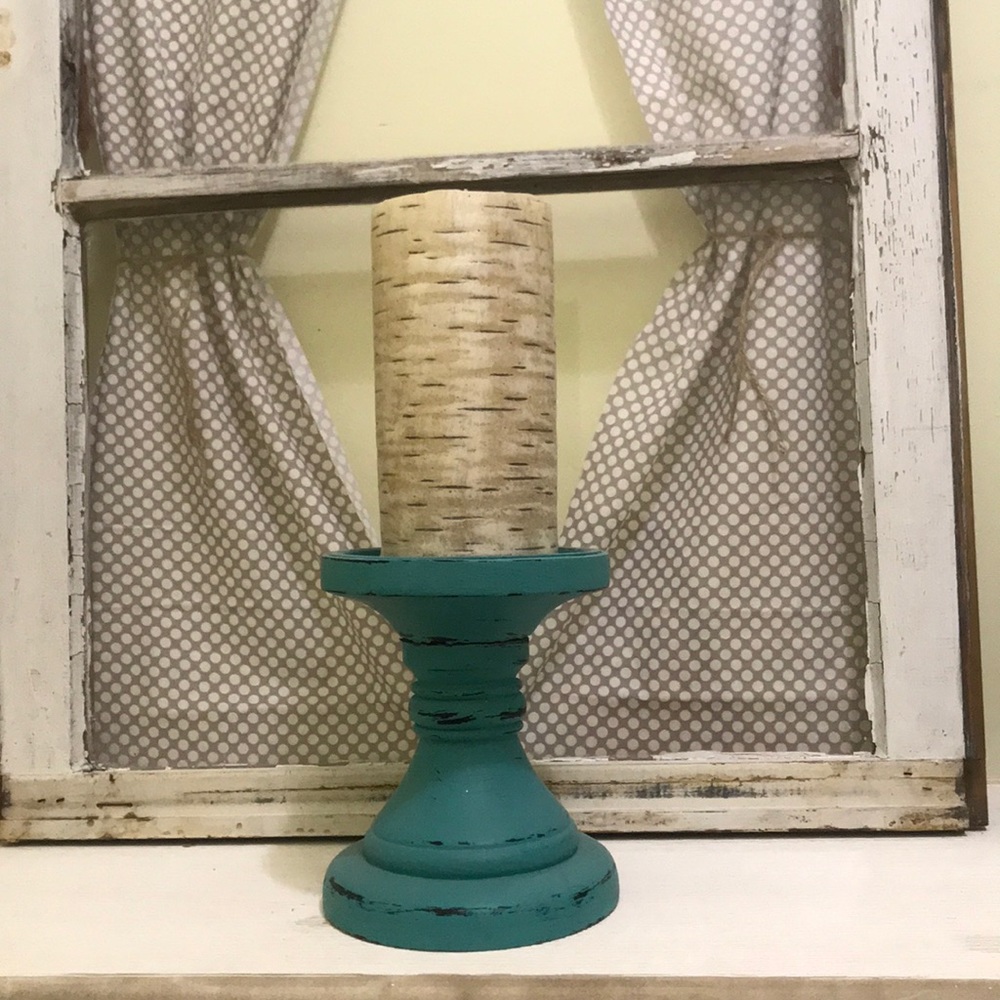 Blue/teal Candle holder with candle